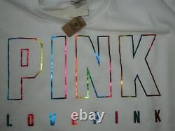 LOT BLING Victoria Secret Pink RAINBOW CREW SWEAT SHIRT Foil LEGGING PANT L SET