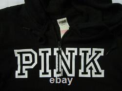 LOT Victoria Secret Pink BLACK LOGO ZIP SWEAT SHIRT HOODIE BOYFRIEND PANT SET L