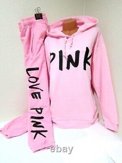 LOT Victoria Secret Pink DAISY BRUSHED LOGO PULLOVER HOODIE + CAMPUS PANT XL SET