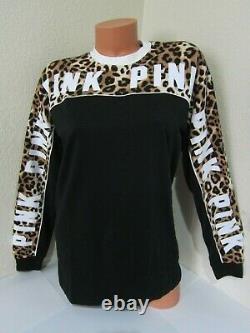 LOT Victoria Secret Pink Leopard Black CAMPUS TEE SHIRT SKINNY JOGGER PANT SET M