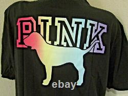 LOT Victoria Secret Pink NEON RAINBOW GRADIENT DOG TEE SHIRT LEGGING PANT XL SET