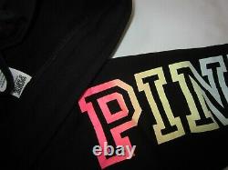 LOT Victoria Secret Pink RAINBOW BLACK PULLOVER HOODIE SWEATSHIRT L PANT XL SET