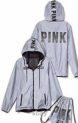 LOT Victoria Secret Pink REFLECTIVE ANORAK SWEAT SHIRT HOODIE BACKPACK BAG XS S