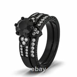 Lab Created 2.36 Ct Round Diamond Bridal Set Gothic Silver Ring Christmas Gift