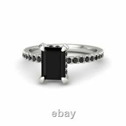Lab-Created 2CT Emerald Cut Black Diamond Engagement Ring 14K White Gold Over