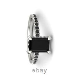 Lab-Created 2CT Emerald Cut Black Diamond Engagement Ring 14K White Gold Over