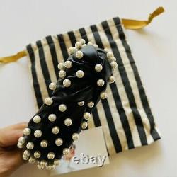 Lele Sadoughi Jet Black Faux Hand Knotted Leather Pearl Headband NWT Gift XMAS