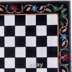 Marble Black Chess Set Semi Precious Floral Inlay Art, Christmas Gifts Chess Set