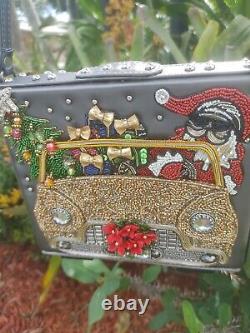 Mary Frances Santa Cruise Xmas Holiday Car Gift Silver Beaded Bag Bead Purse New