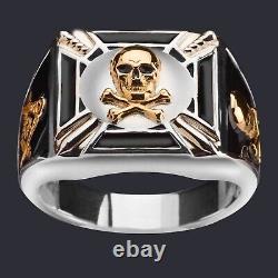 Masonic Ring Sterling Silver 925 Metal Hallo Ween Skull Jewelry Gift for Men's