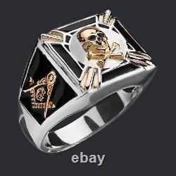 Masonic Ring Sterling Silver 925 Metal Hallo Ween Skull Jewelry Gift for Men's