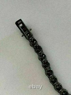 Men's Christmas Gift Round Black Diamond Tennis Bracelet 7 14k Black Gold Fin