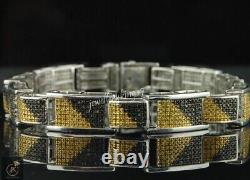 Men's Gold Plated 9Ct Simulated Black Yellow Diamond Tennis Bracelet 925 Silver