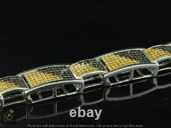 Men's Gold Plated 9Ct Simulated Black Yellow Diamond Tennis Bracelet 925 Silver