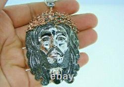Men's Jesus Face 4 ct Black Sim Diamond Silver Pendant Free Gift Stud Christmas