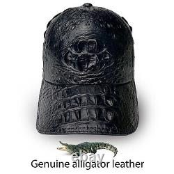Mens Black Baseball Caps Genuine Alligator Adjustable Hat Leather Snapback Gift