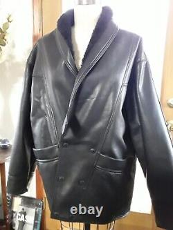 Mens Leather Coat SHEARLING Fur Lined Made In Italy Black XL Christmas Gift