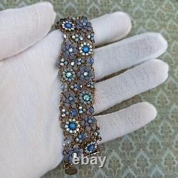 Michal Negrin Bracelet Light Blue Lace Wide Statement Crystal Dainty Floral Gift