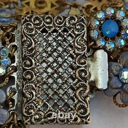 Michal Negrin Bracelet Light Blue Lace Wide Statement Crystal Dainty Floral Gift