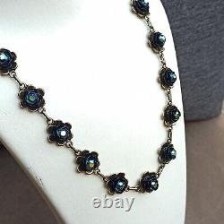 Michal Negrin Necklace Black Aurora Roses Enamel & Swarovski Crystals Gift New