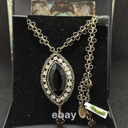 Michal Negrin Necklace Black Drop Baroque Crystals Massive Long Chain Gift Box