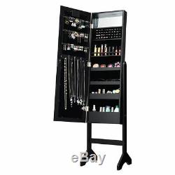 Mirrored Jewelry Cabinet Armoire Organizer with18 LED lights Black Christmas Gift