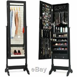 Mirrored Lockable Jewelry Cabinet Armoire Storage withDrawers Black Christmas Gift