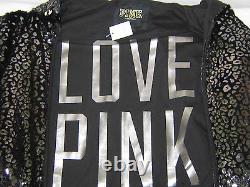 NEW Rare BLING Victoria Secret Pink LEOPARD BLACK FUR SWEATSHIRT JACKET HOODIE M