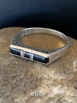 Native American Navajo Black Onyx Opal Inlay Ring Sz 7 11143 Gift Sale
