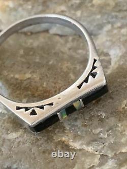 Native American Navajo Black Onyx Opal Inlay Ring Sz 7 11143 Gift Sale
