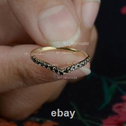 Natural Black Diamond Solid 14K Yellow Gold Chevron Ring Princess Jewelry Gift