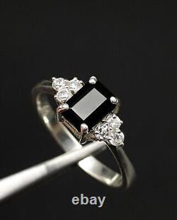 Natural Black Onyx Ring, 925 Sterling Silver, Emerald Cut, Christmas Gift For Her
