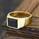 Natural Black Onyx Signet Ring, 14k Yellow Gold, Christmas Gift For Men And Women