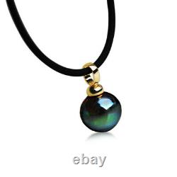 New 12mm Tahitian Black Pearl Pendant Necklace, 18k Gold $1,599 Christmas Gift