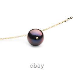 New AAA 12mm Black Pearl Pendant 18k Gold Pacific Pearls Birthday Gift for Mom