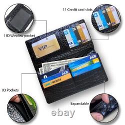 New Black Men Business Leather Long Bifold Wallet ID Card Holder Slim Xmas Gift