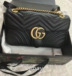New GUCCI Marmont Black Leather Small GG Chain Shoulder Bag Xmas GIFT