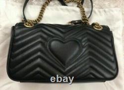 New GUCCI Marmont Black Leather Small GG Chain Shoulder Bag Xmas GIFT