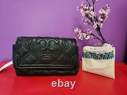 New Tory Burch Fleming Leather FLEMING small Clutch bag black mother day Gift