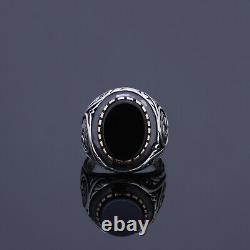 Oval Black Onyx Gemstone Men Engagement Ring Gift For Him Silver Antique Jewelry