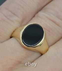 Oval Close Black Onyx Signet Solid 14K Yellow Gold Plated Ring For Gift