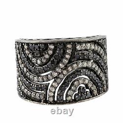 Oxidized 925 Sterling Silver Studded Black & White Diamond Vintage Ring Gift
