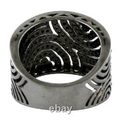 Oxidized 925 Sterling Silver Studded Black & White Diamond Vintage Ring Gift