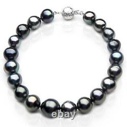 Pacific Pearls 10-12mm Tahitian Black Pearl White Gold Bracelet Christmas Gifts