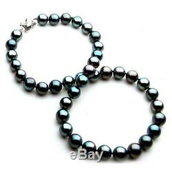 Pacific Pearls 10-12mm Tahitian Black Pearl White Gold Necklace Christmas Gifts