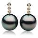 Pacific Pearls 12mm Tahitian Black Pearl Earrings With Diamonds Christmas Gifts