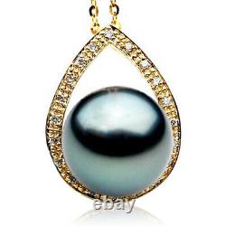 Pacific Pearls Genuine 13mm Black Tahitian Diamond Pearl Pendant Christmas Gift