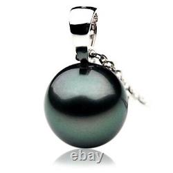 Pacific Pearls New 13mm Black Tahitian White Gold Pearl Pendant Christmas Gifts