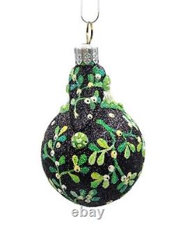 Patricia Breen Miniature Santa du Monde Black Mistletoe Christmas Tree Ornament