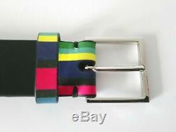 Paul Smith New Tags Waist 36 Men's Cycle Stripe Black Leather Belt Gift Box